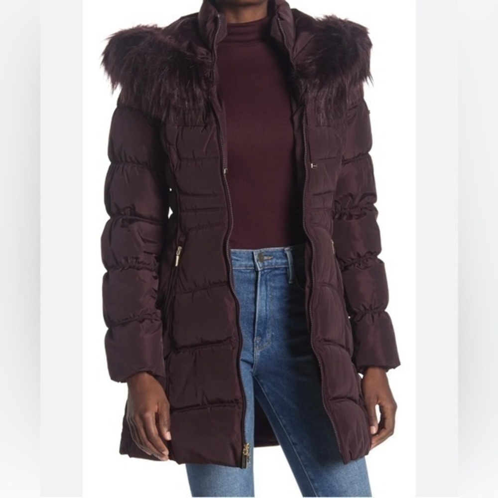Ellen Tracy Brown Long  Real Coyote Fur Hooded Parka Puffer Down Coat Size XS